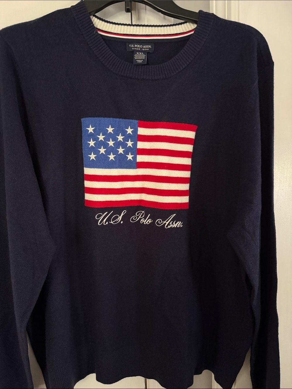 U.S. Polo Assn. Navy Crewneck with Flag Motif